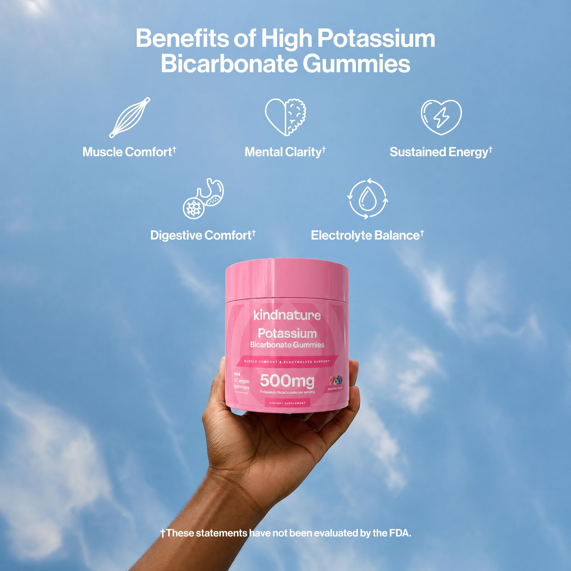 kindnature High Potassium Gummies 500mg for Leg Cramps & Electrolyte Support - Chewable Pure Potassium Bicarbonate Supplement - Adults & Kids - Vegan - 60 Gummies (30 Day Supply) — Amazon image 2