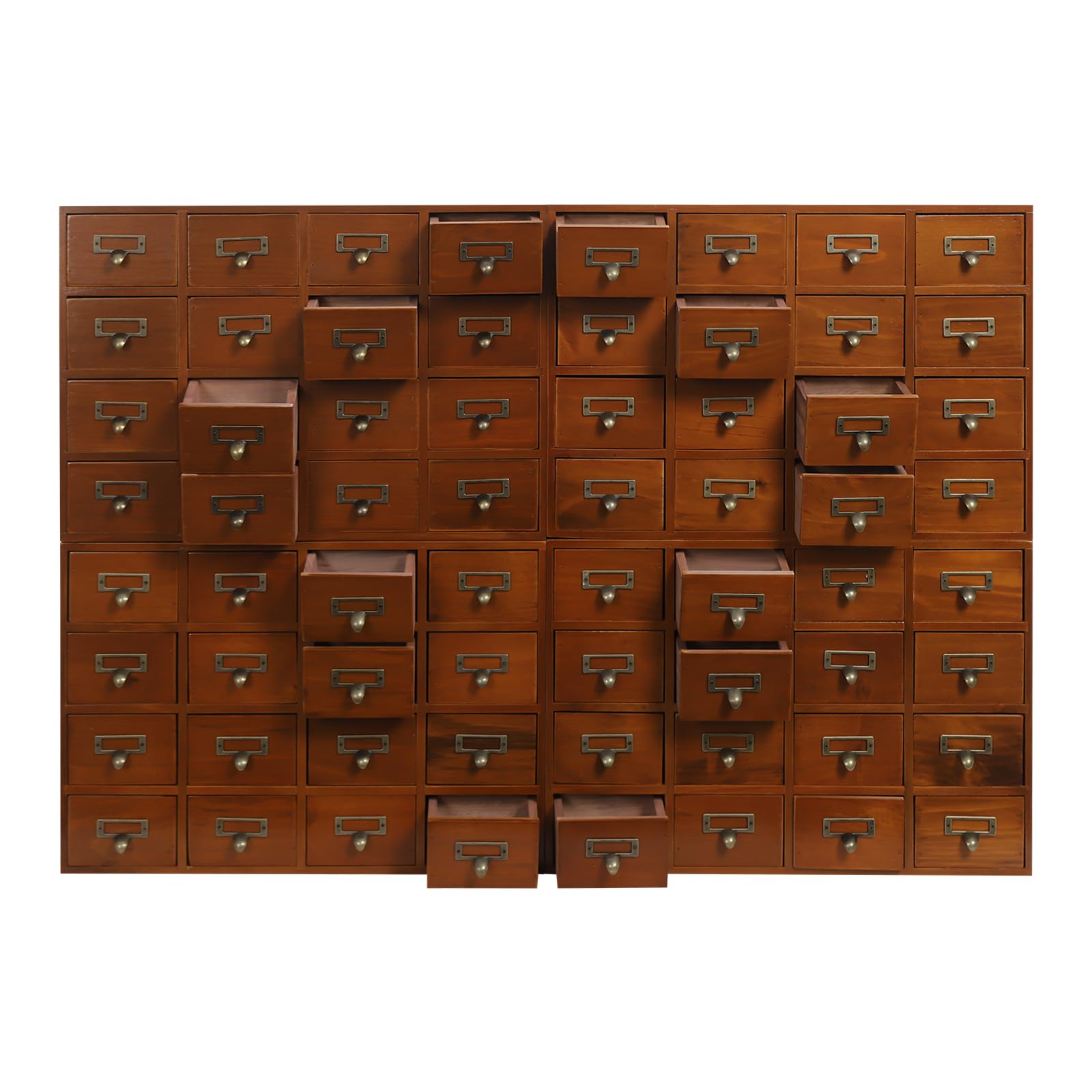 Hilberiazel Huge 64-Drawer Wooden Storage Box, Card Catalog Desk Drawer Organizer, Traditional Apothecary Curio Cabinet, Brown