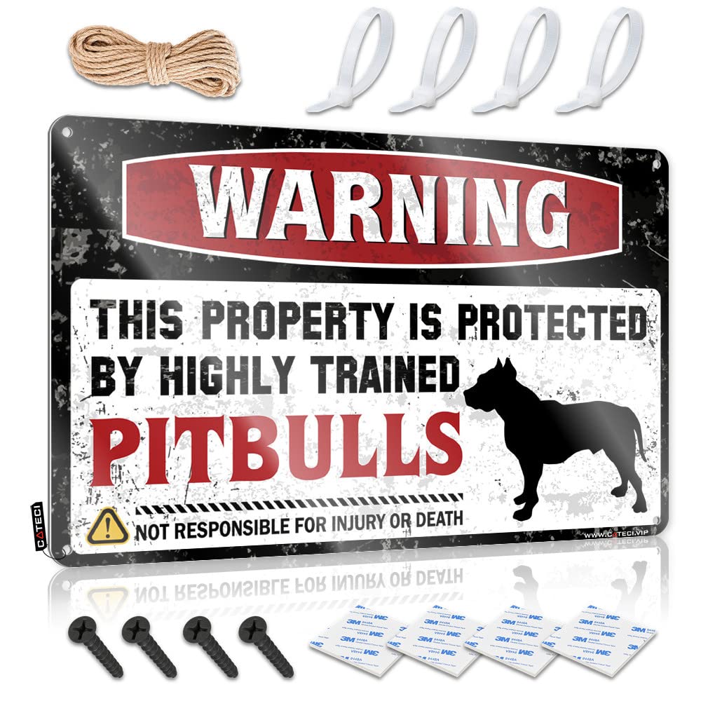 BRUNTELO Personalized Bar Signs Warning This Property Is Protected By A Highly Trained Pitbulls Tin Sign(30X40CM)