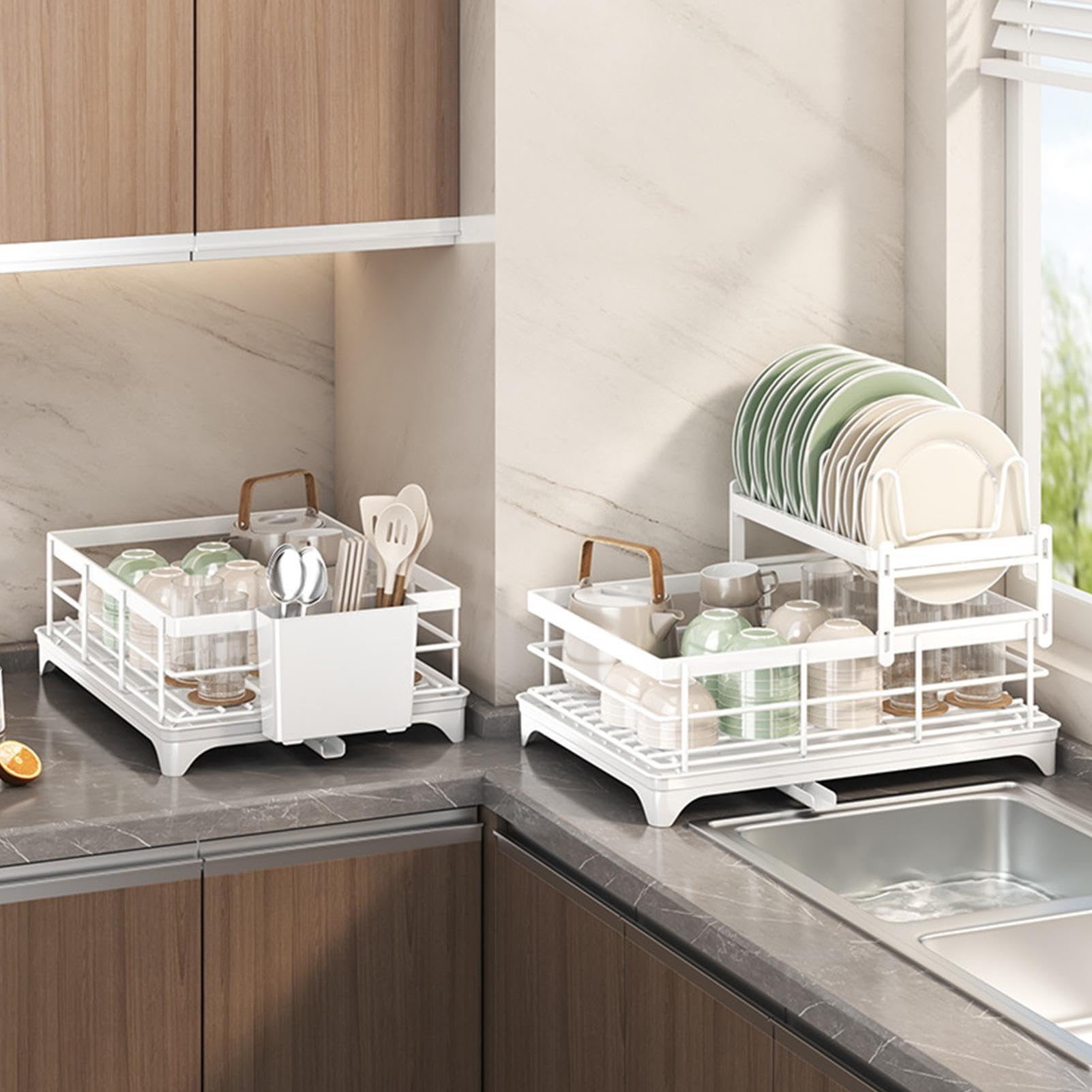Suszarka Do Naczyń Dwupoziomowy Ociekacz Na Sztućce I Pokrywki | Organizer Talerzy Kuchnia, Dom, Szafki, , Mieszkanie, Blat Kuchenny I Narożnik, Kemping, Piknik,