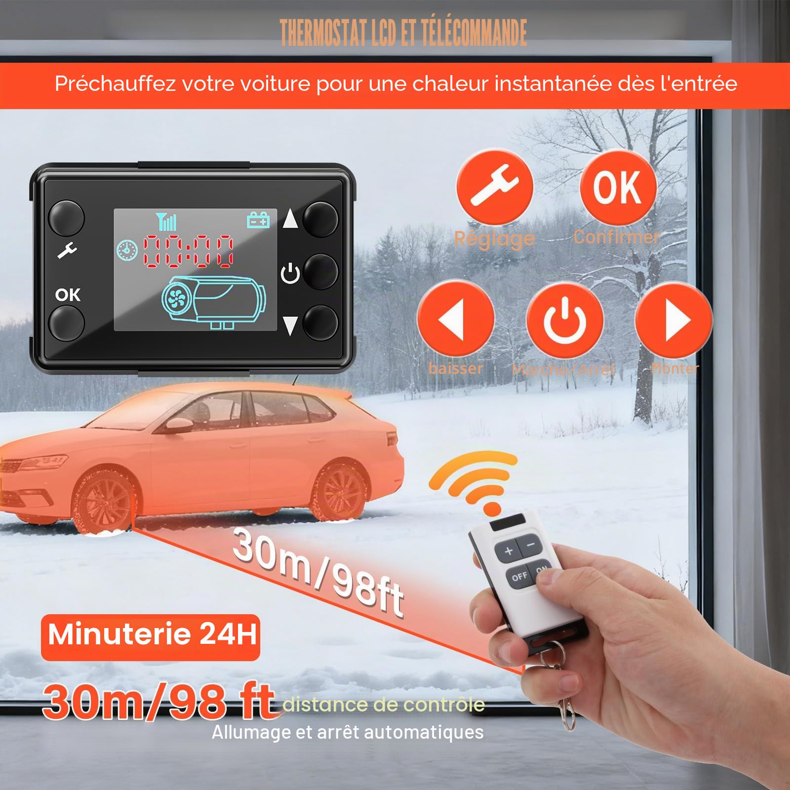 Chauffage Diesel 12/24 V 8 kW Réchauffeur d'Air Diesel Superficie riscaldata 30 m² Écran LCD et Télécommande Réservoir 10 L pour Bateau et Auto