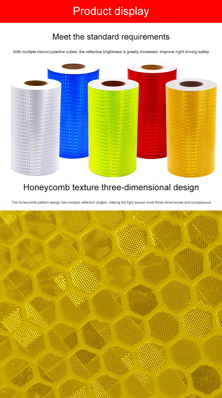 Cinta de señalización de peligro, Cinta Reflectante Multicolor 40cm Ancho 1m 10m 50m(Yellow,50m)
