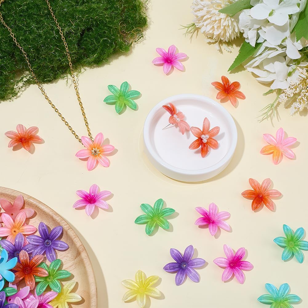 SUNNYCLUE 1 Box 60pcs Plumeria Flower Beads Summer Flower Beads Acrylic Plastic Ocean Hawaii Floral Blossom Plumeria Loose Spacers Bulk for Jewelry Making Supplies Women Summer Party DIY Gifts Crafts - Image 4