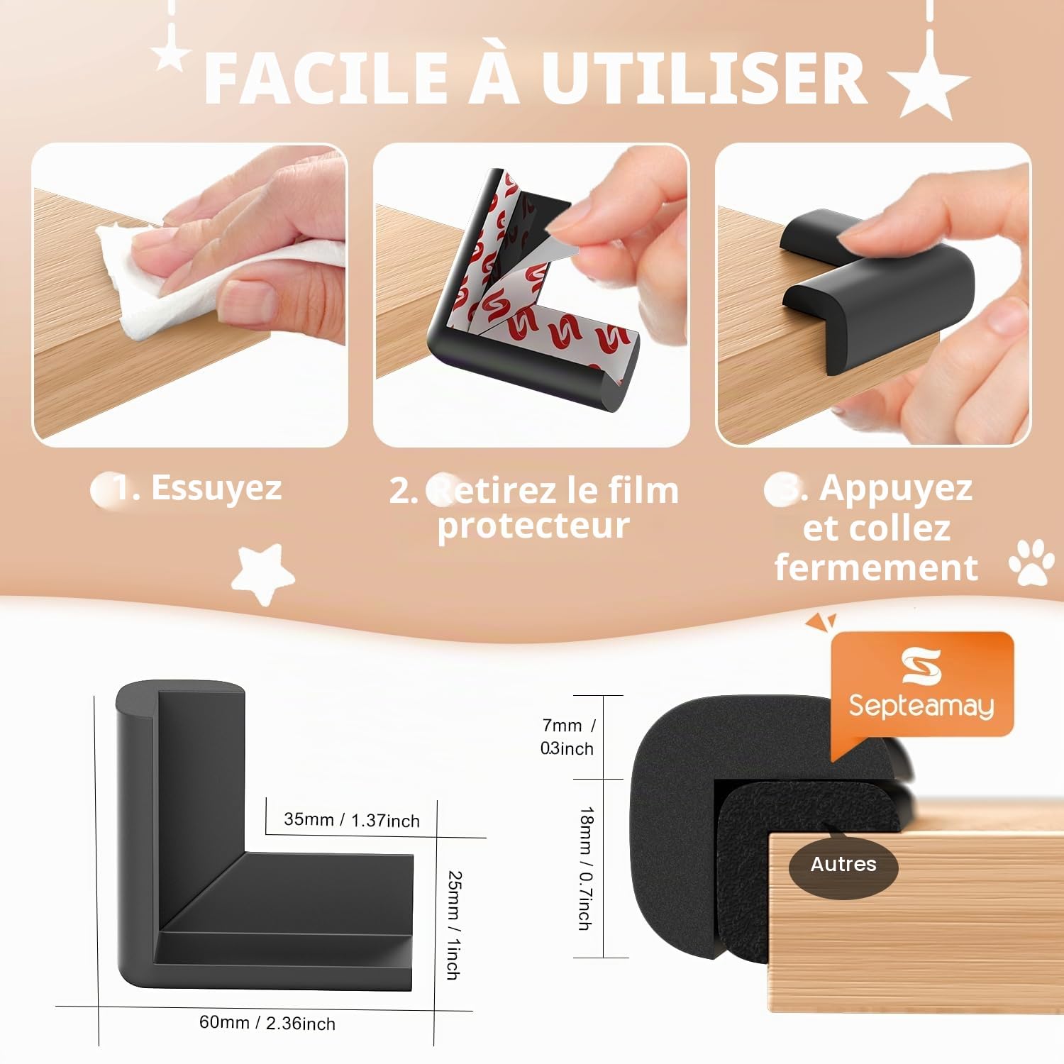 Lot de 12 Coin de Table Protection Bebe, Protege Coin de Bebe avec Colle Solide, Mousse Souple, Protection Angle pour Meubles et Endroits Pointus, Noir