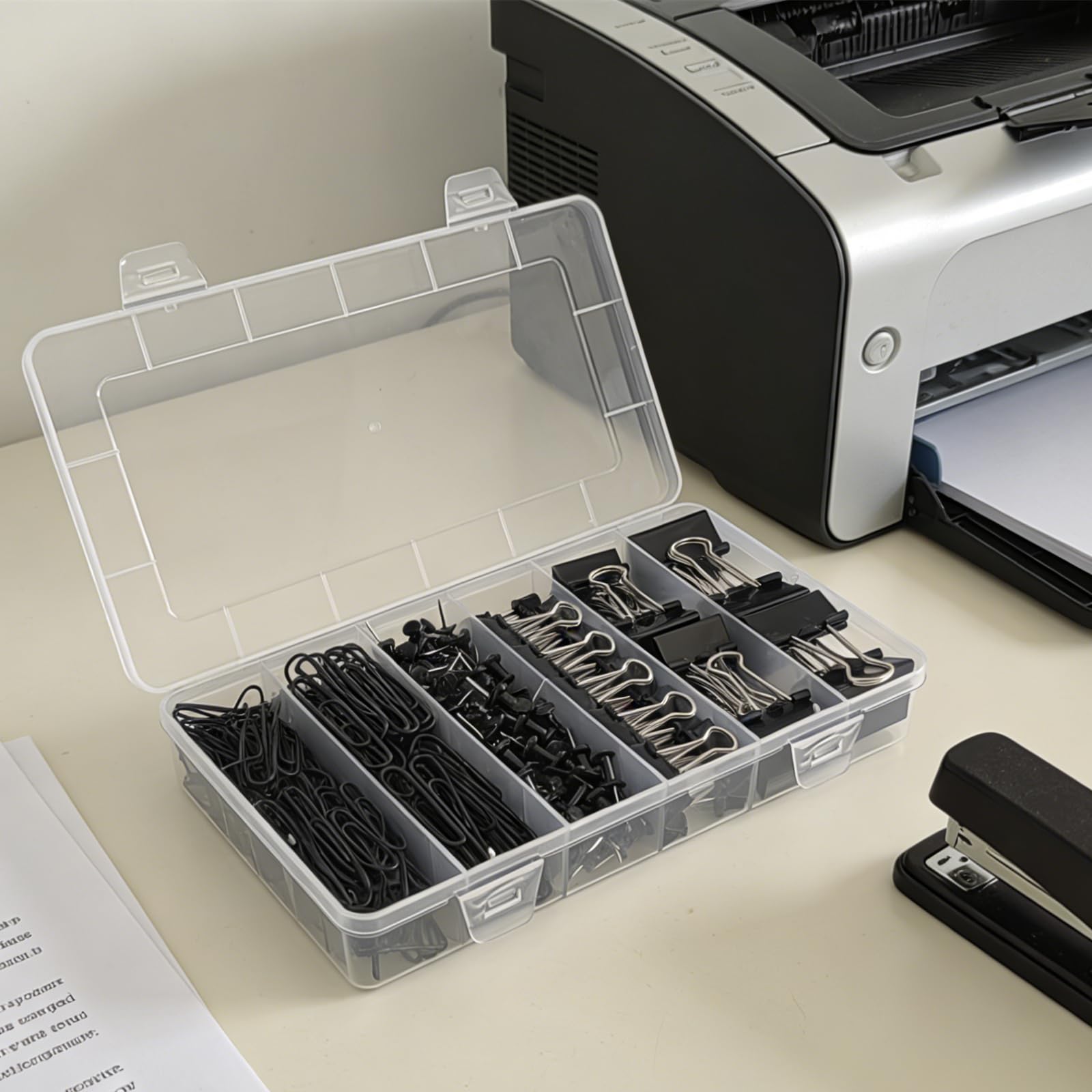 Büroklammern-Set, Binderklammern und Büroklammern, verschiedene Größen, klein, mittel, groß, für Zuhause, Schule, Büro, Zubehör, Schwarz, 282 Stück