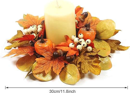 Miniatura 2 de Coronas de velas de otoño de 12 pulgadas, pequeña corona de otoño para candelabro, guirnalda decorativa de ratán con hojas de arce, bayas y