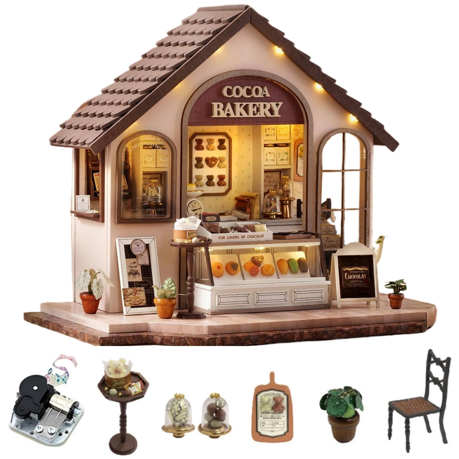 CUTEROOM Zestaw do samodzielnego montażu miniaturowego modelu z drewna – zestaw do budowy miniaturowej piekarni, idealny jako dekoracja domu, miniaturowy zestaw do budowy domu (Leisurely Bakery)