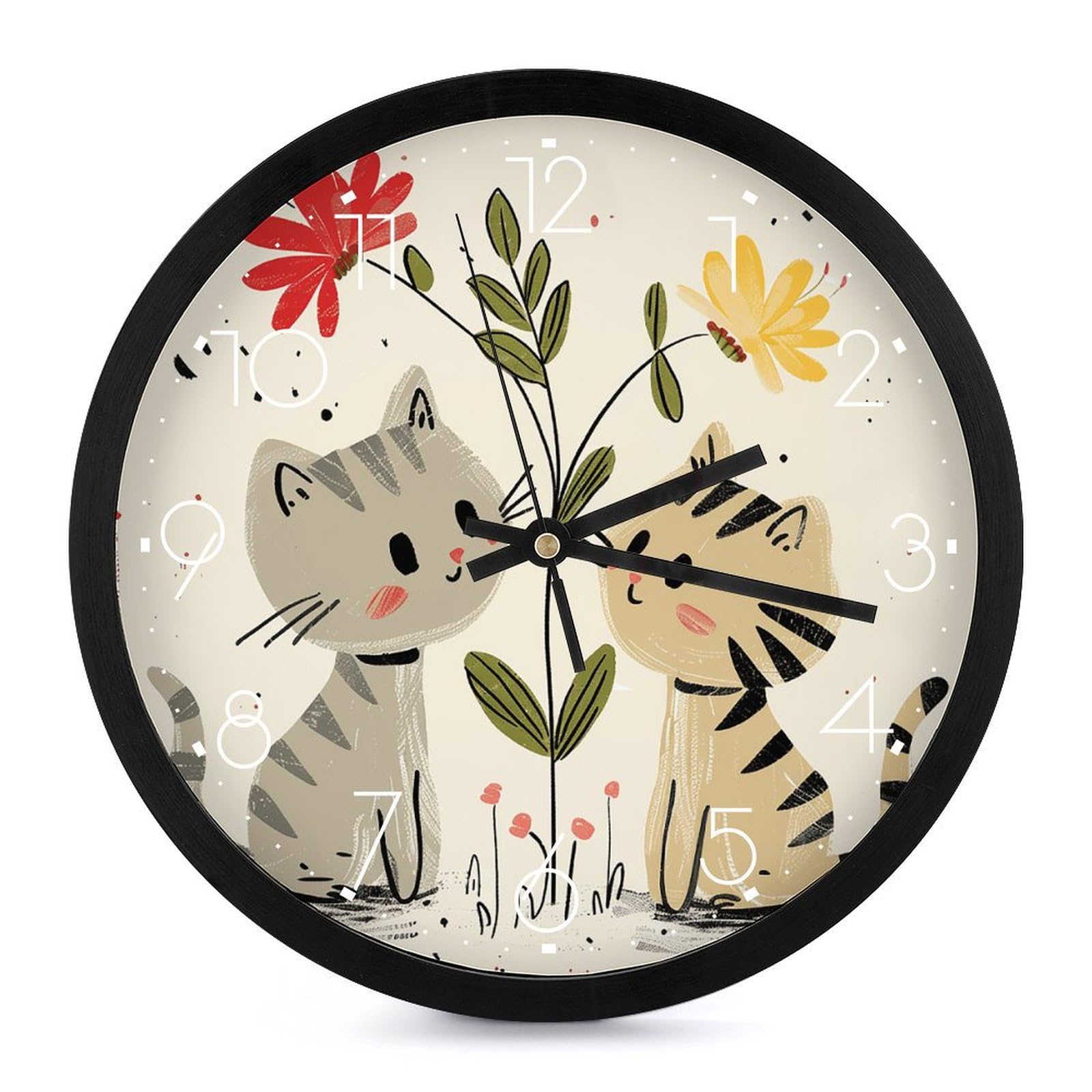 Horloge murale personnalisée deux chats 25,4 cm, finition classique