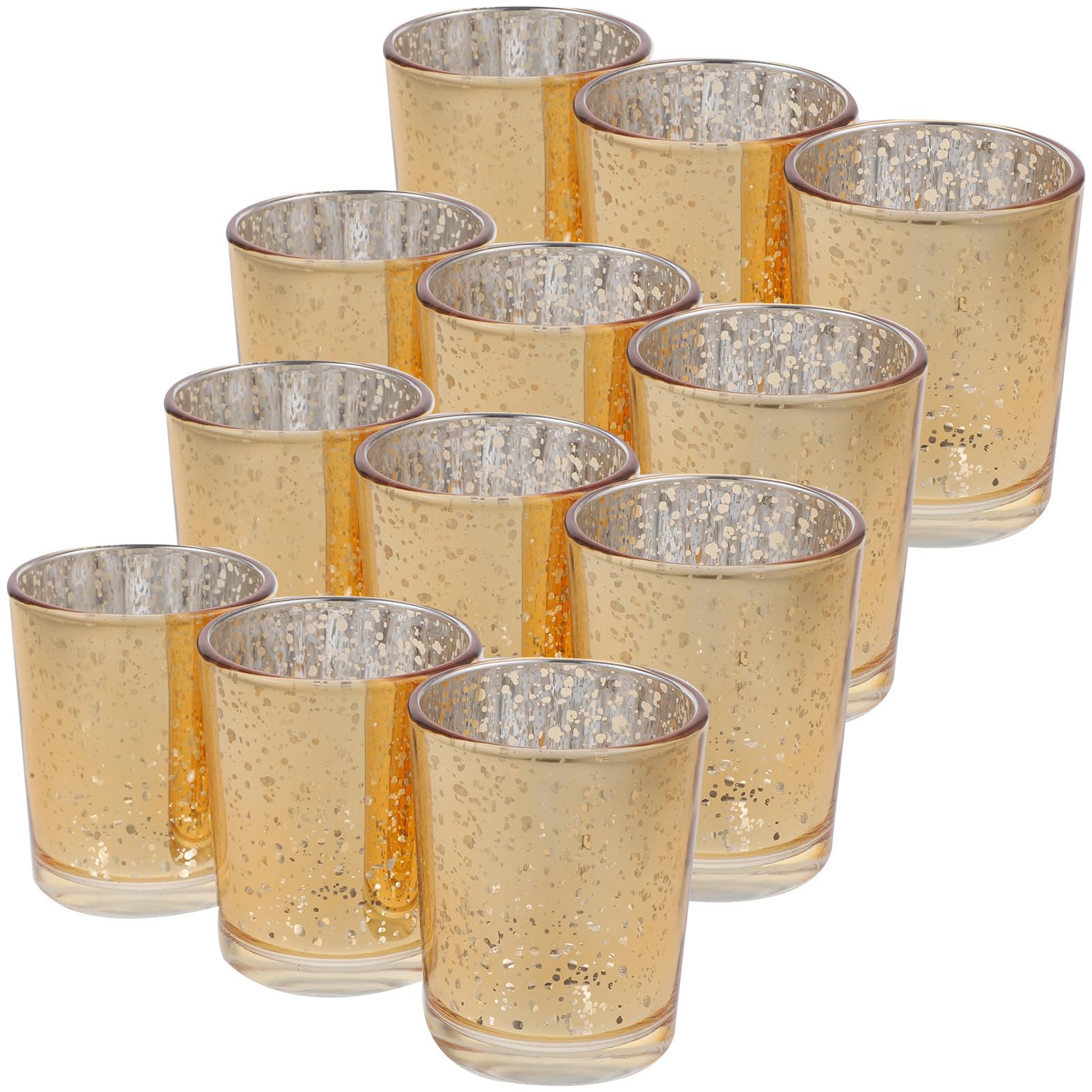 12 Piezas Candelabro Pequeño de Vidrio Dorado para Té