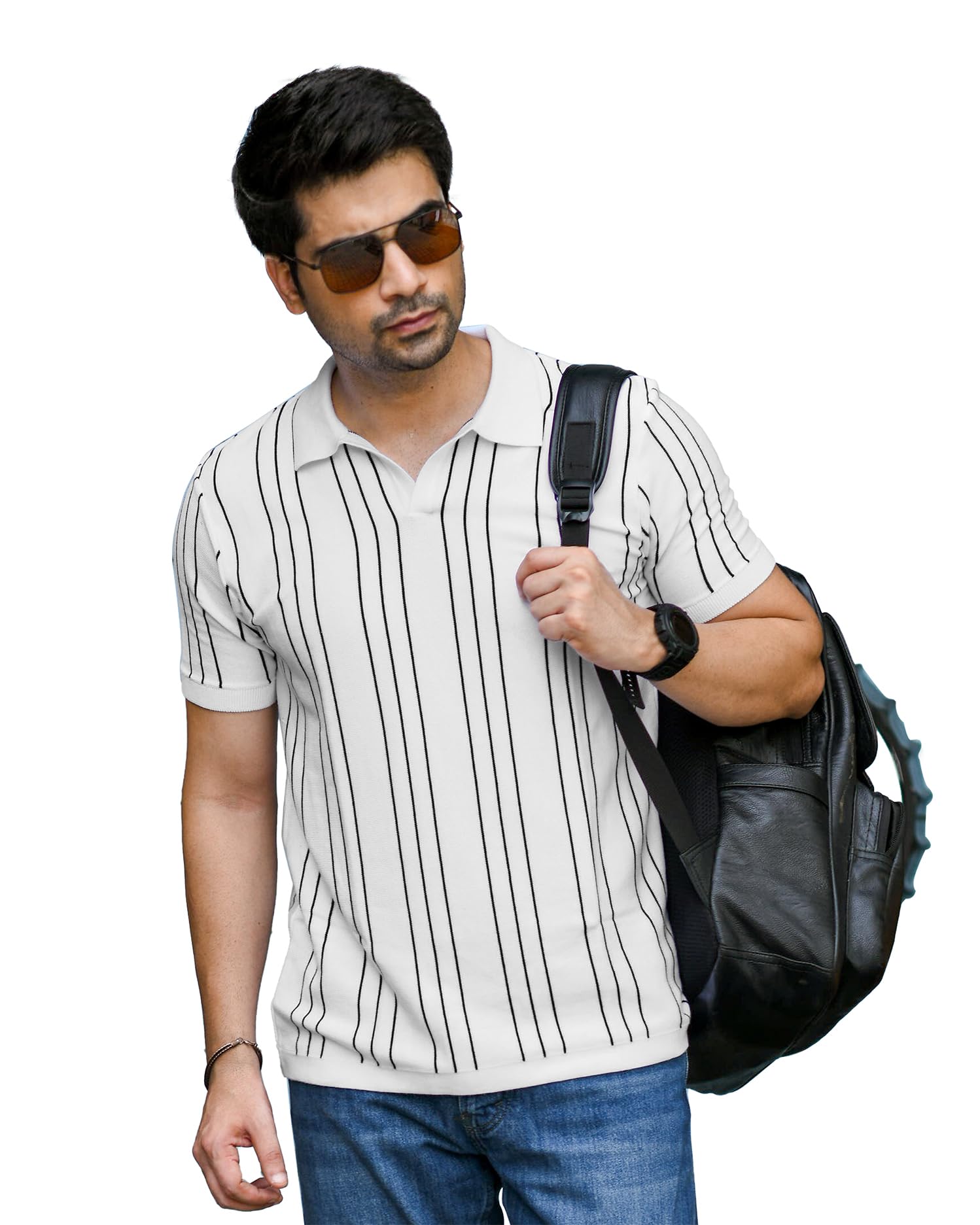 the posh monk Vertical Striped Pinnacle Polo | Tailored Fit Casualwear | Soft Breathable Fabric | Stylish Everyday Polo | Comfortable | Modern Look | Trendy Men's Outfit-picture-52