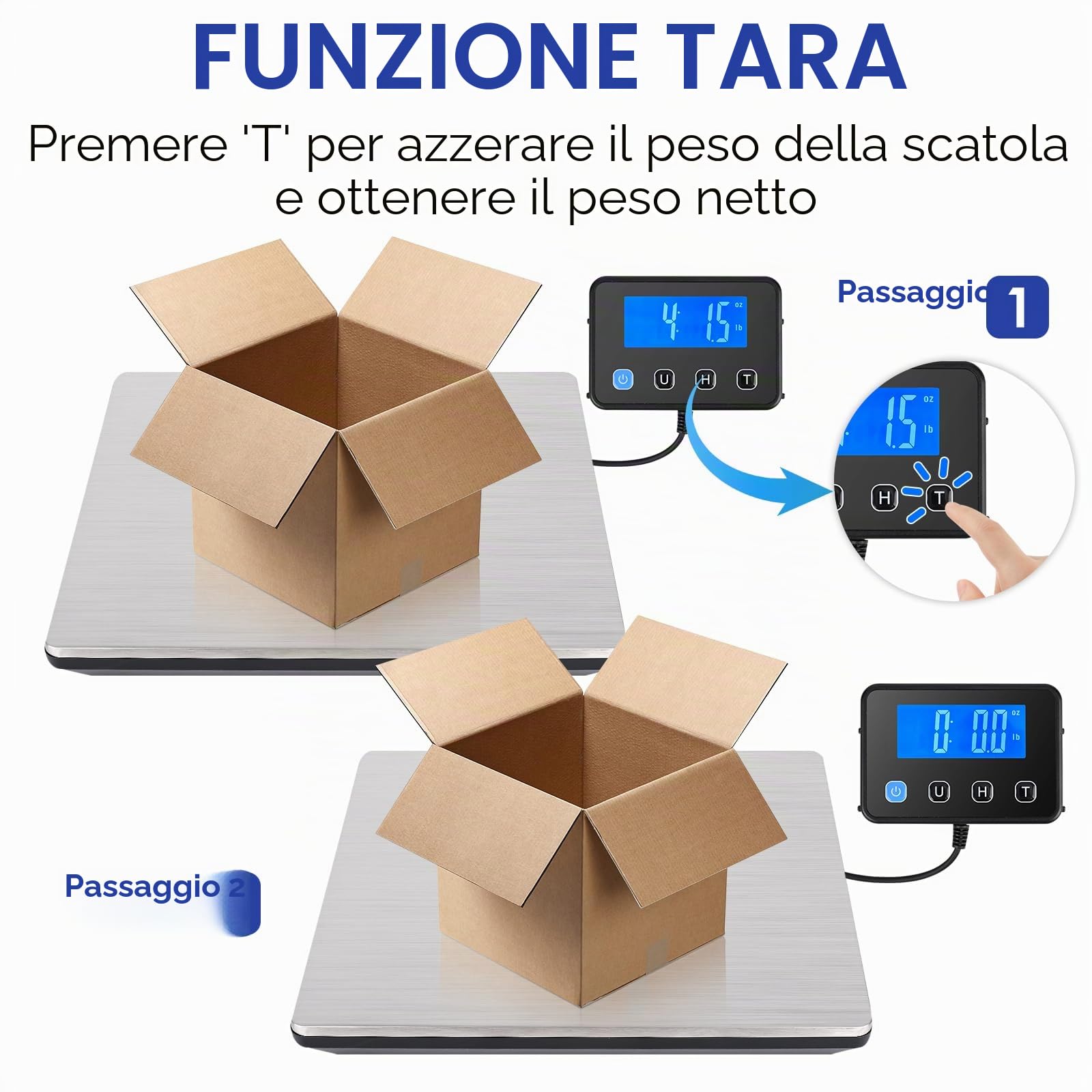 Bilancia Pesa Pacchi, 50g-200kg Bilancia Postale, Bilancia Digitale con Hold e Funzione Tara per Affari Bagagli Ufficio, Piattaforma in Acciaio Inossidabile, Display LCD Esterno