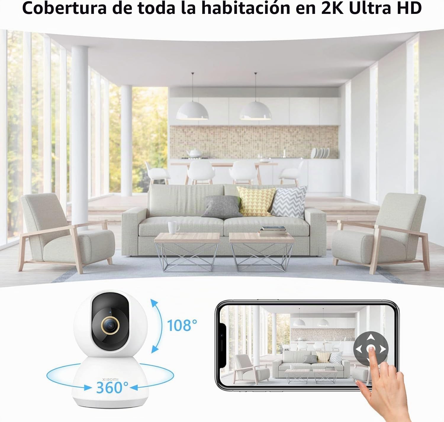 Xiaomi Smart Camera C300 | Cámara de vigilancia Interior con WiFi 360º | Cámara de Seguridad sin Cable con Resolución 2K | Cámara para Interior con Detección del Movimiento y Visión Nocturna