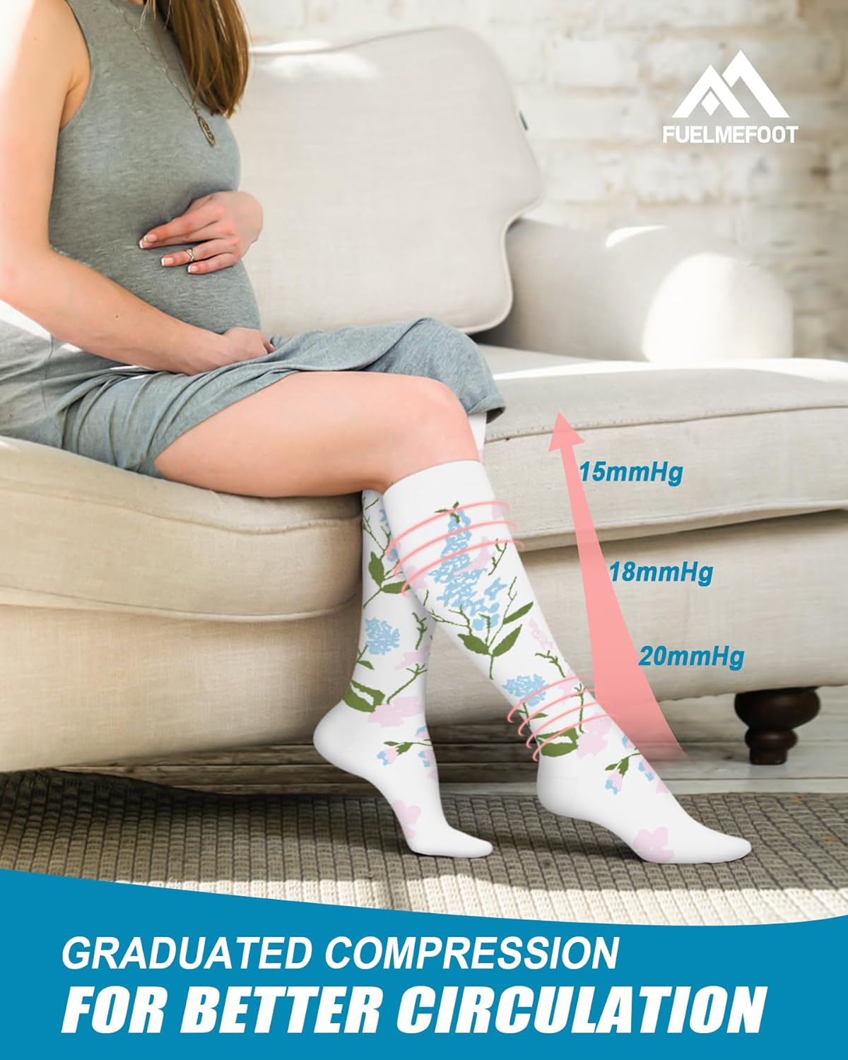 6 Pairs Compression Socks for Women & Men 15-20mmHg Graduated Support Knee High Socks for Nurses, Travel, Athletic - Image 4