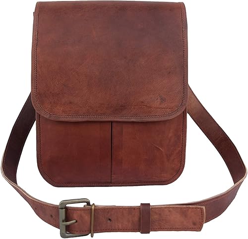 Miniatura 2 de 11 x 9 pulgadas cuero genuino mensajero bandolera bandolera unisex bolsa vertical, Marrón