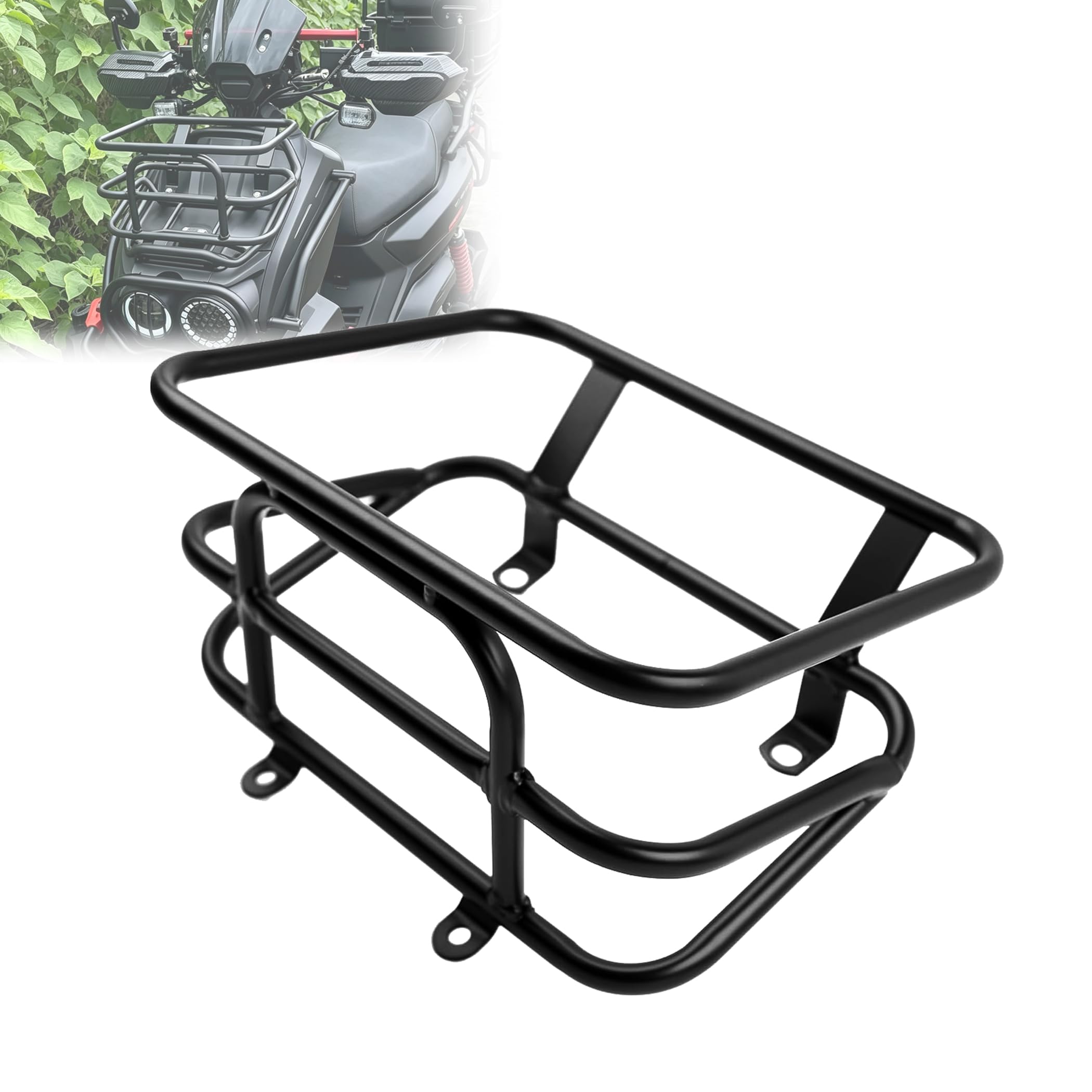 Mokuo Motorcycle Front Luggage Rack with Cargo Box in Heavy Iron