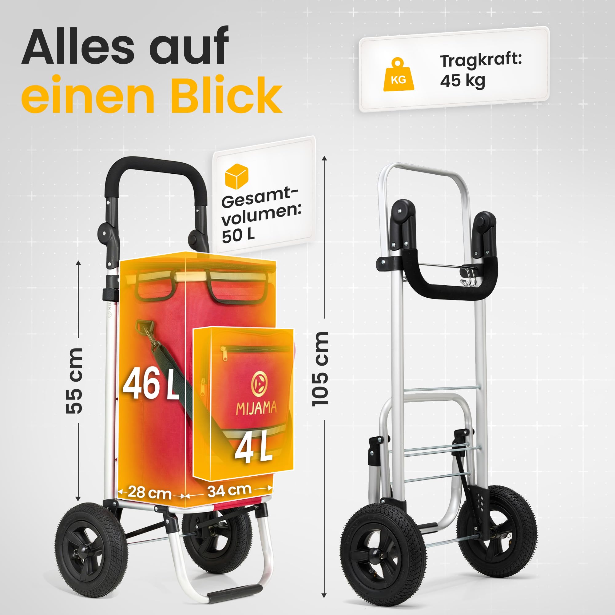 XXL Einkaufstrolley klappbar mit großen Lufträdern bis 45 kg – großer Faltbarer Einkaufswagen mit Kühlfach – stabile Einkaufshilfe für schwere Einkäufe mit extra großem Stauraum (Rot)
