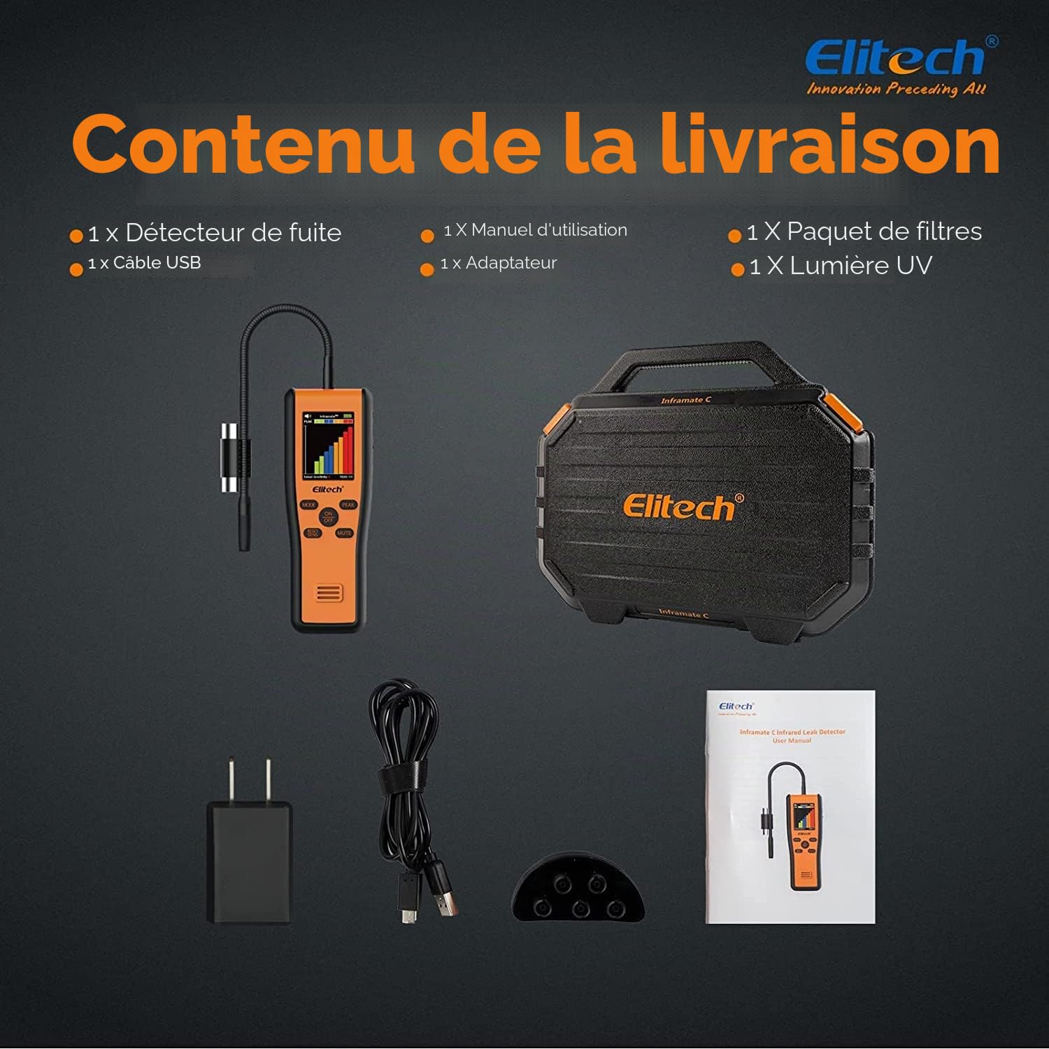 Elitech Détecteur de réfrigérant CO₂ Infrarouge - Moniteur de dioxyde de Carbone Portable Haute précision pour systèmes HVAC avec écran LCD et Alarme