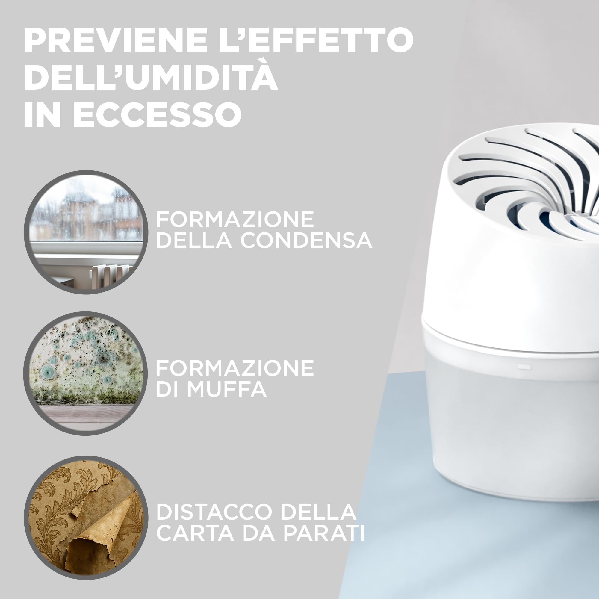 Ariasana Aero 360° Bagno Kit Assorbiumidità, deumidificatore casa non elettrico, assorbi umidità contro condensa, muffa e cattivi odori, 1 dispositivo e 1 ricarica in Tab da 450g
