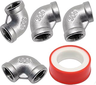 GDFYMI Pipe Fittings, 304 Stainless Steel 90 Degree Elbow, 1/4" to 1/4" Female to Female PT Threaded Pipe Elbow, Cast Pipe Fitting, Plumbing Steel Pipe Fitting (4Pcs)