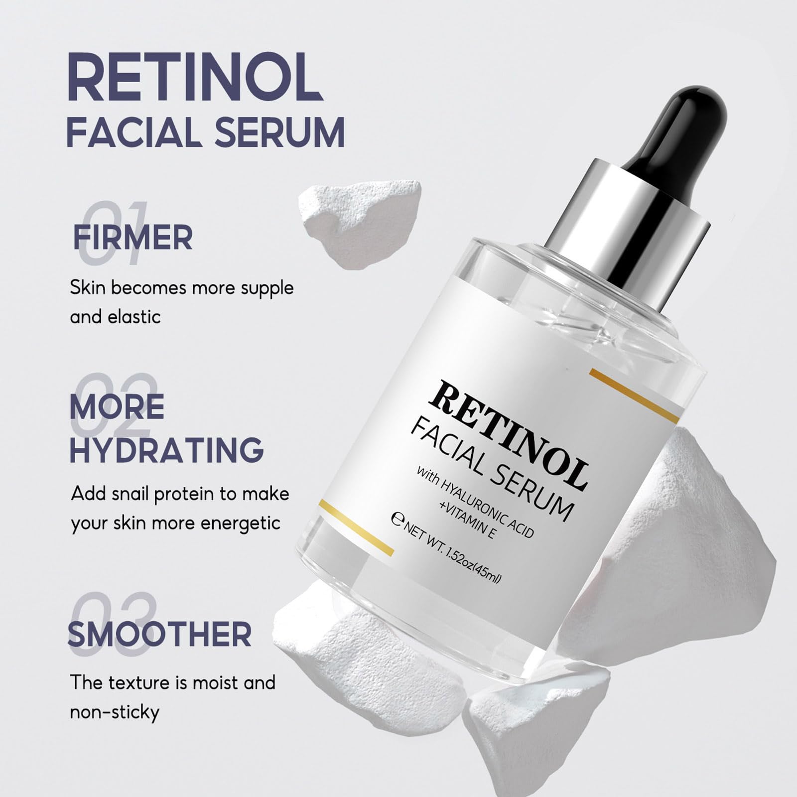 Retinol Facial Serum with Hyaluronic Acid & Vitamin E Anti-Aging Pore Shrinking Deep Moisturising Firming Repair and Smooth Skin Reduce Fine Lines Premium Retinol Serum for Wrinkles 45ml - Image 2