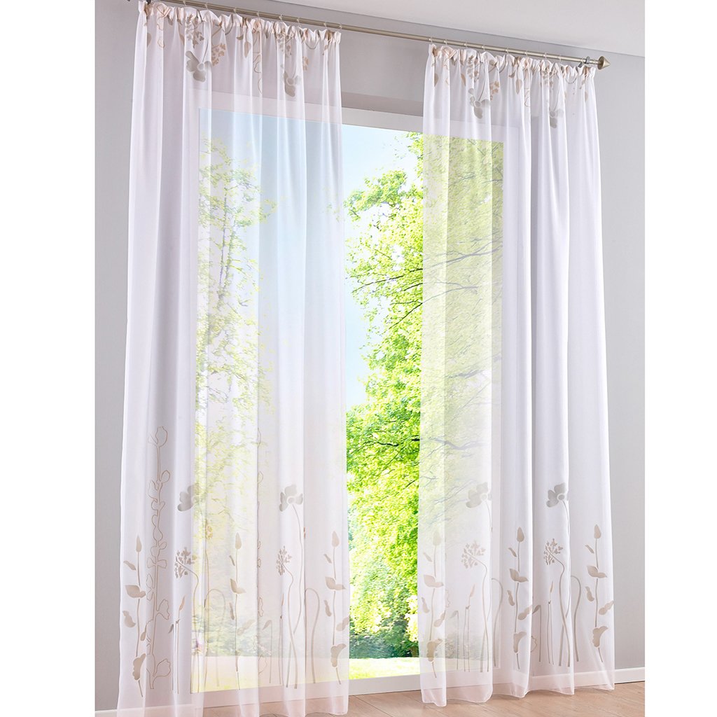 SIMPVALE - Tenda corta da cucina, con mantovana, tende corte, in lino/cotone, stile floreale grazioso (larghezza 145 cm, altezza 60 cm, bianco