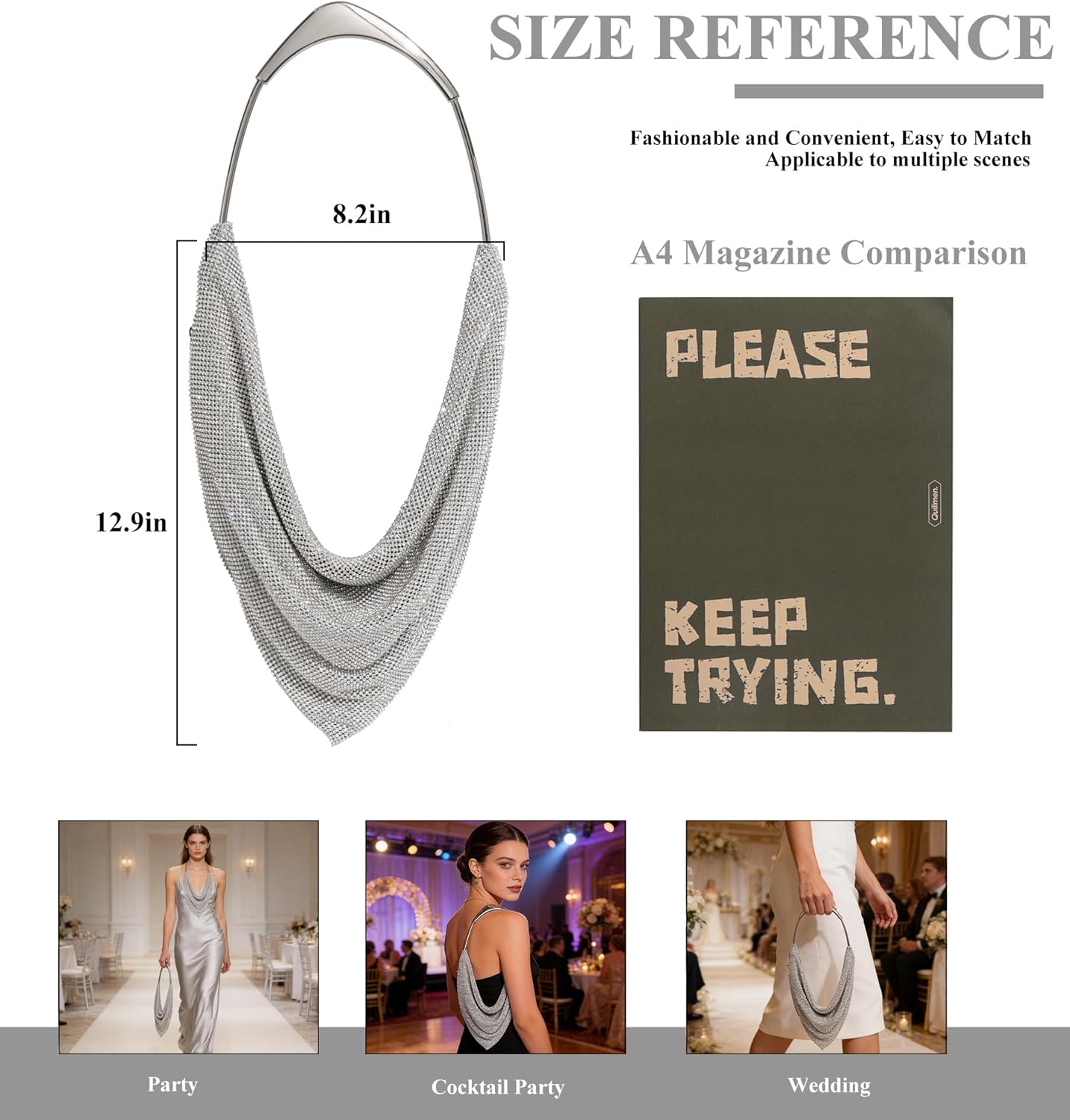 Sweetovo Rhinestone Evening Clutch Bag for Women, Luxury Shoulder Purse with Metal Handle for Prom, Wedding, Cocktail Party