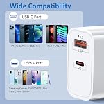 20W USB C Bloc du chargeur, Bangfun 5 Emballage du double port PD Chargeur rapide de bloc de charge 3.0 USB C Fiche de chargeur mural compatible iPhone 17/16/15/14/13/12/11 Pro Max/XR/XS,iPad Pro,Téléphone Samsung (blanc)