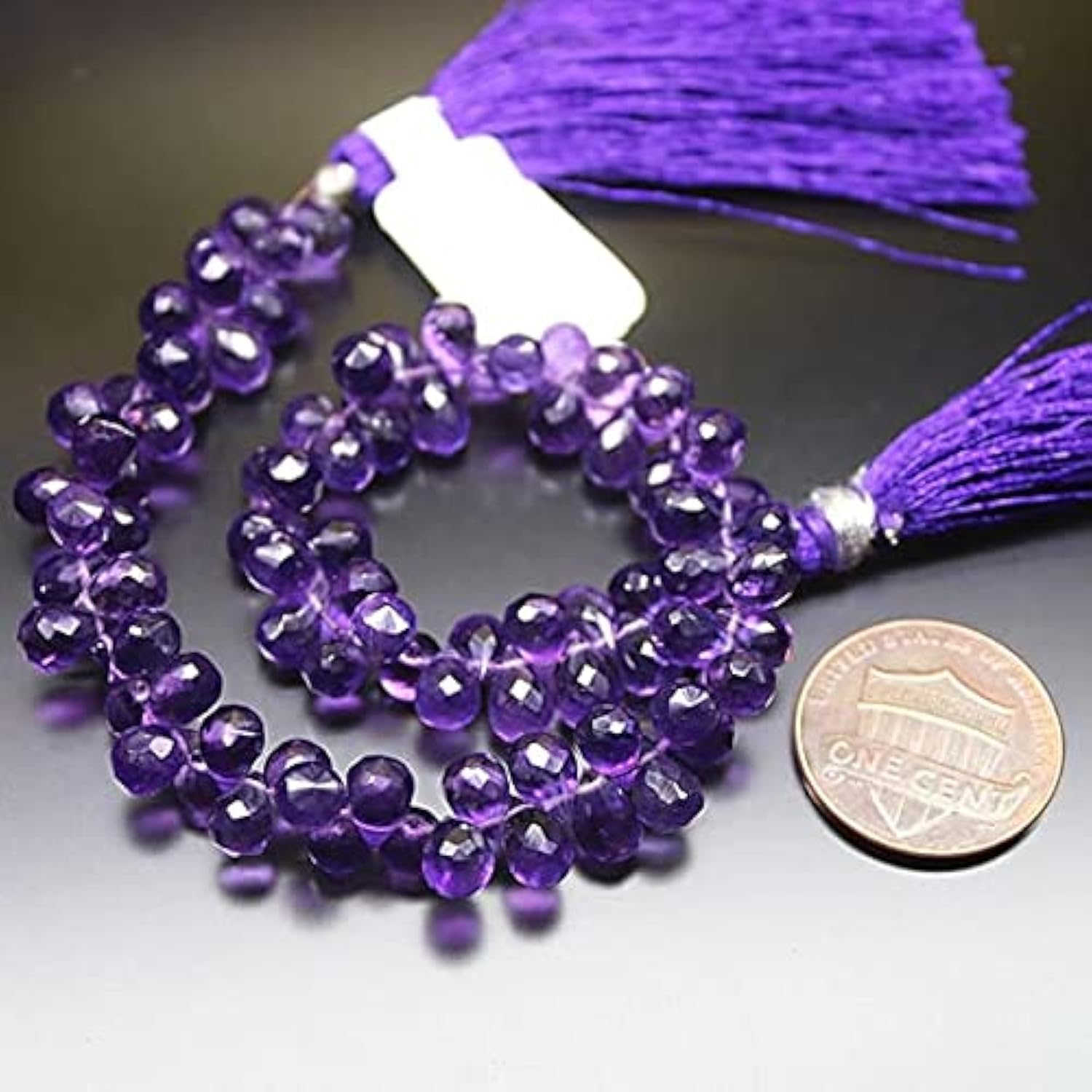 Améthyste africaine taillée en goutte perles briolette haut de gamme pour création bijoux 18cm