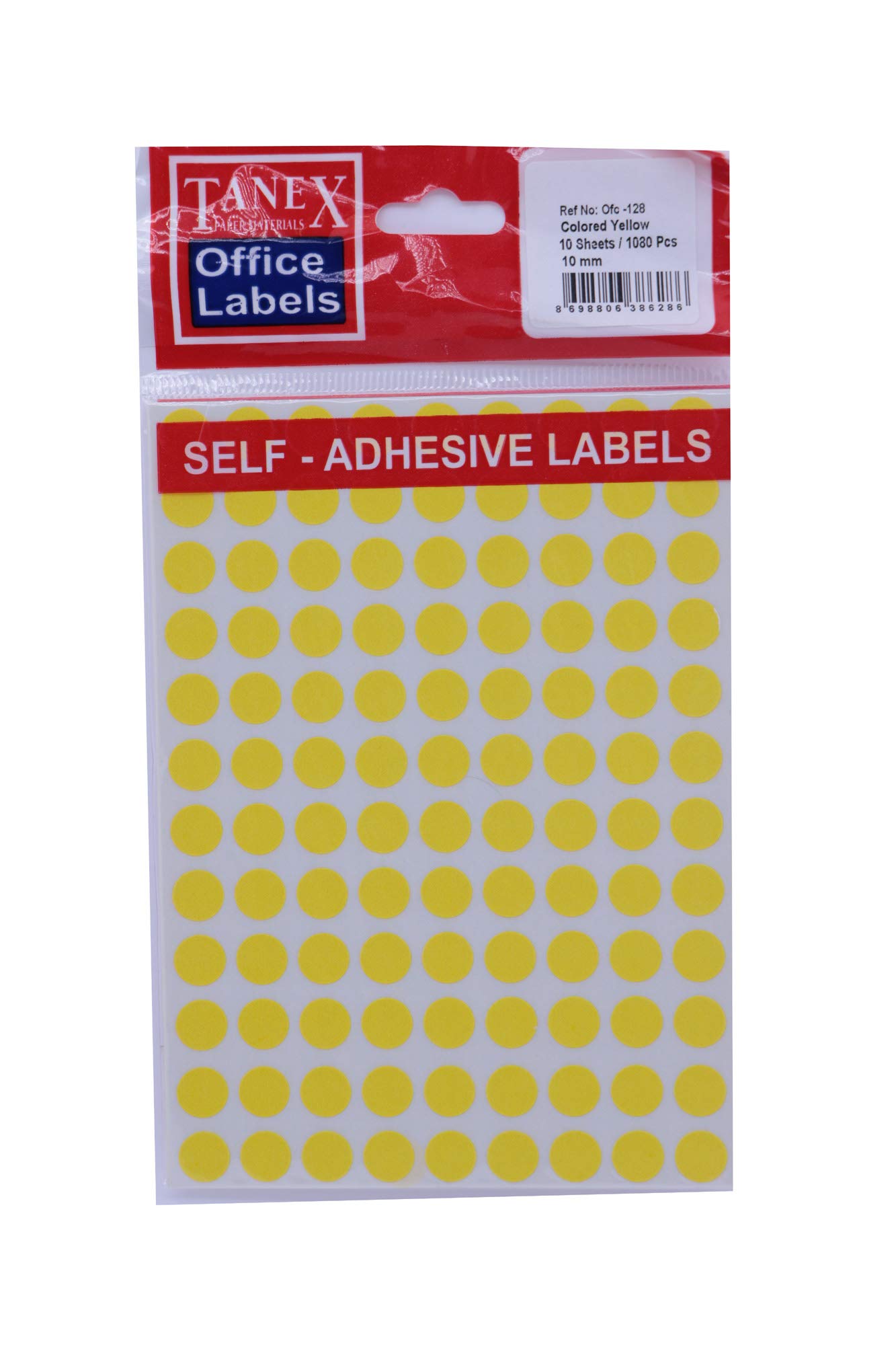DELIGHT TANEX ROUND LABEL 10MM YELLOW 1080LABELS/PKT OFC-128-YL