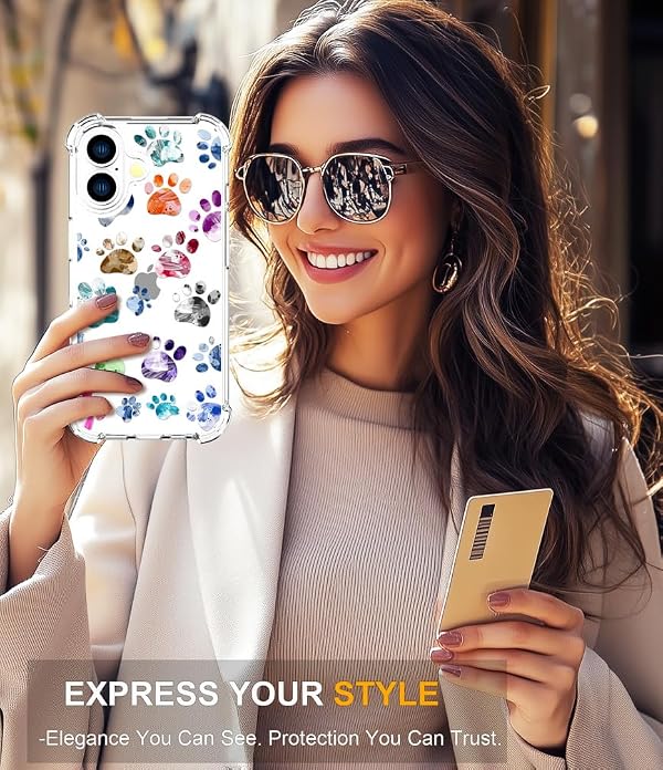 ENDIY Compatible for iPhone 17 Cases with Design, Cute Transparent Phone Case for Women Girls Girly with Heavy Duty Protective Bumper (Clear Dogs Paws) by ENDIY - Used condition - Image 8