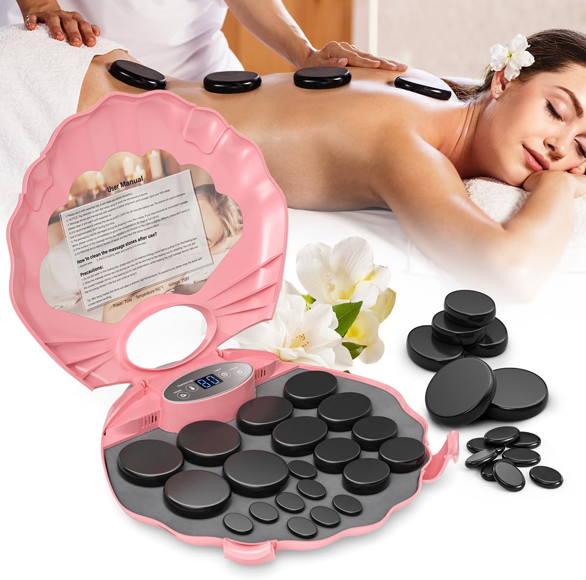 Hot Stones Massage Set, 20 Pcs Basalt Hot Stones with Heater Kit, Massage Stones for Professional or Home spa, Relaxing, Healing, Pain Relief