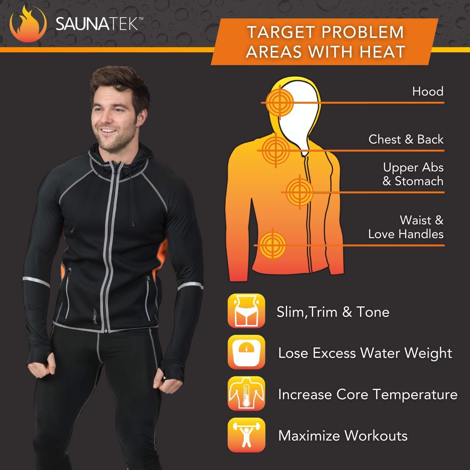 SaunaTek Men's Sauna Hooded Jacket Sweat Suit for Exercise and Heat Training, Neoprene, XX-Large : Sports & Outdoors