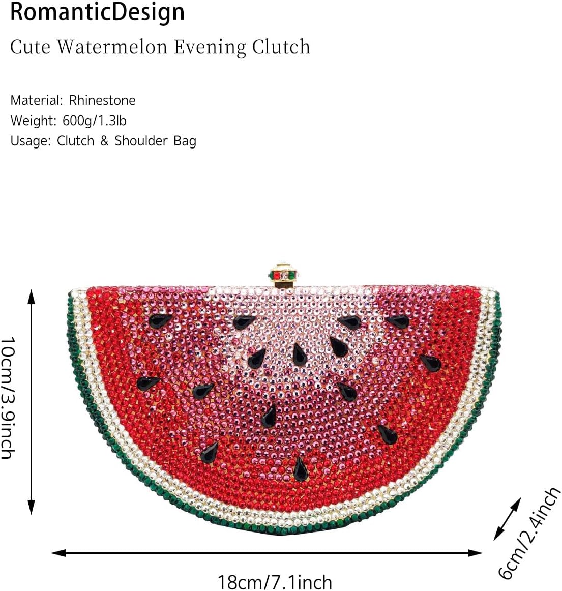 RomanticDesign Cute Watermelon Rhinestone Evening Clutch for Women Glitter Crystal Purse Party Cocktail Banquet Handbag