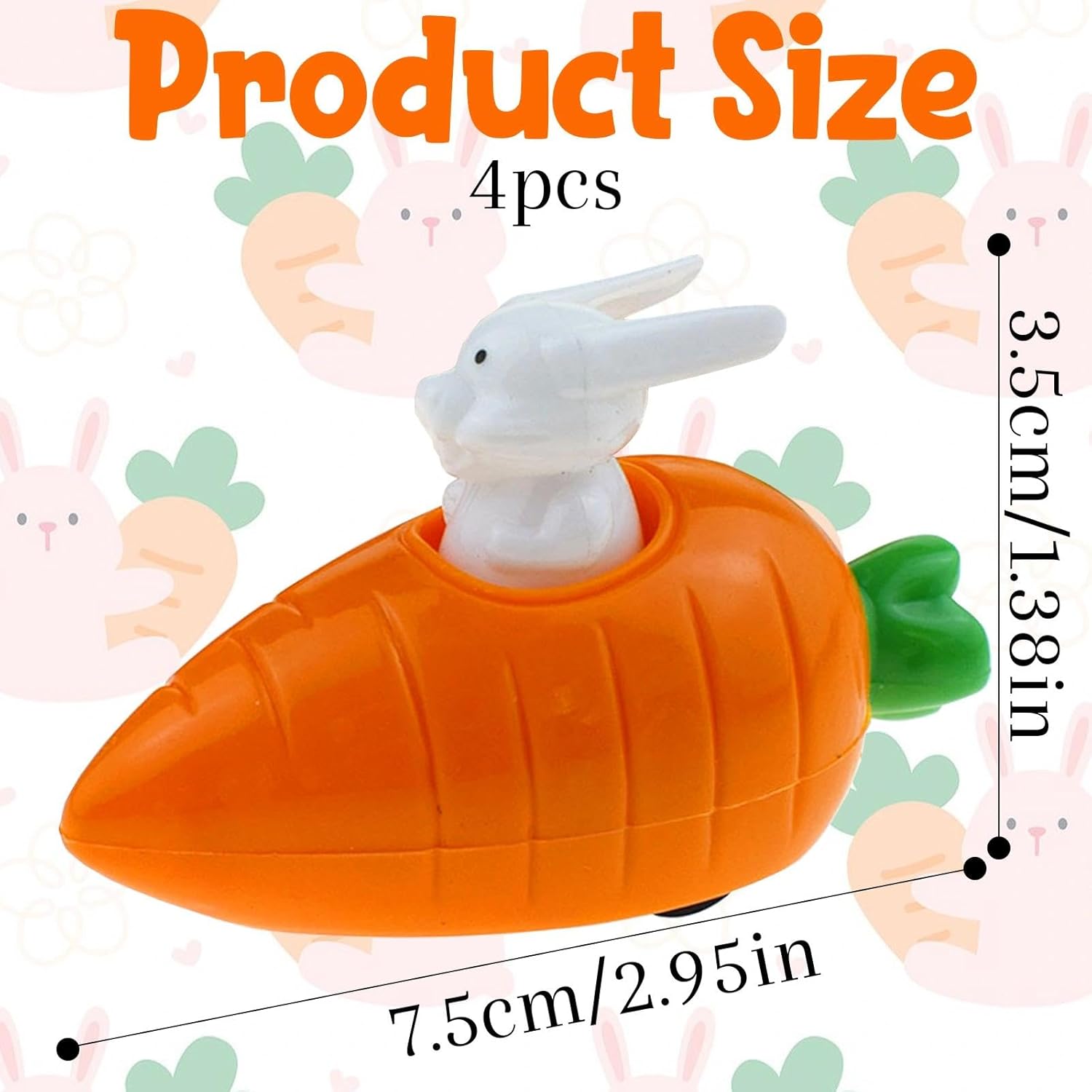 Pack of 4 Wind-Up Toy Carrots with Rabbits Wind Up Car Small and Light Rabbit Clock Movement Toy Car, Easter Decoration Retractable Cars from 1 Year for Children Boys Girls