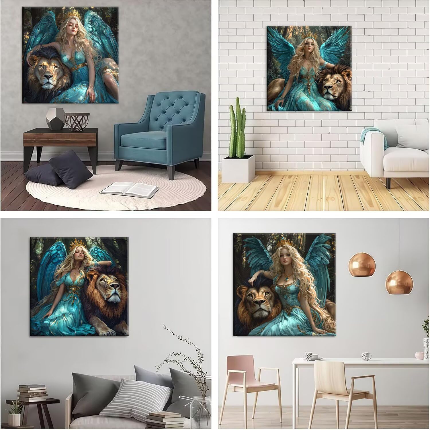 5D Diamond Painting Frauen Löwen, Diamant Malerei Erwachsene 50x50cm w-625 | 4 Pack Diamond Painings Erwachsene, 5D DIY Diamant Malerei Mosaikherstellung für Relaxation and as a Wall Deko Geschenk