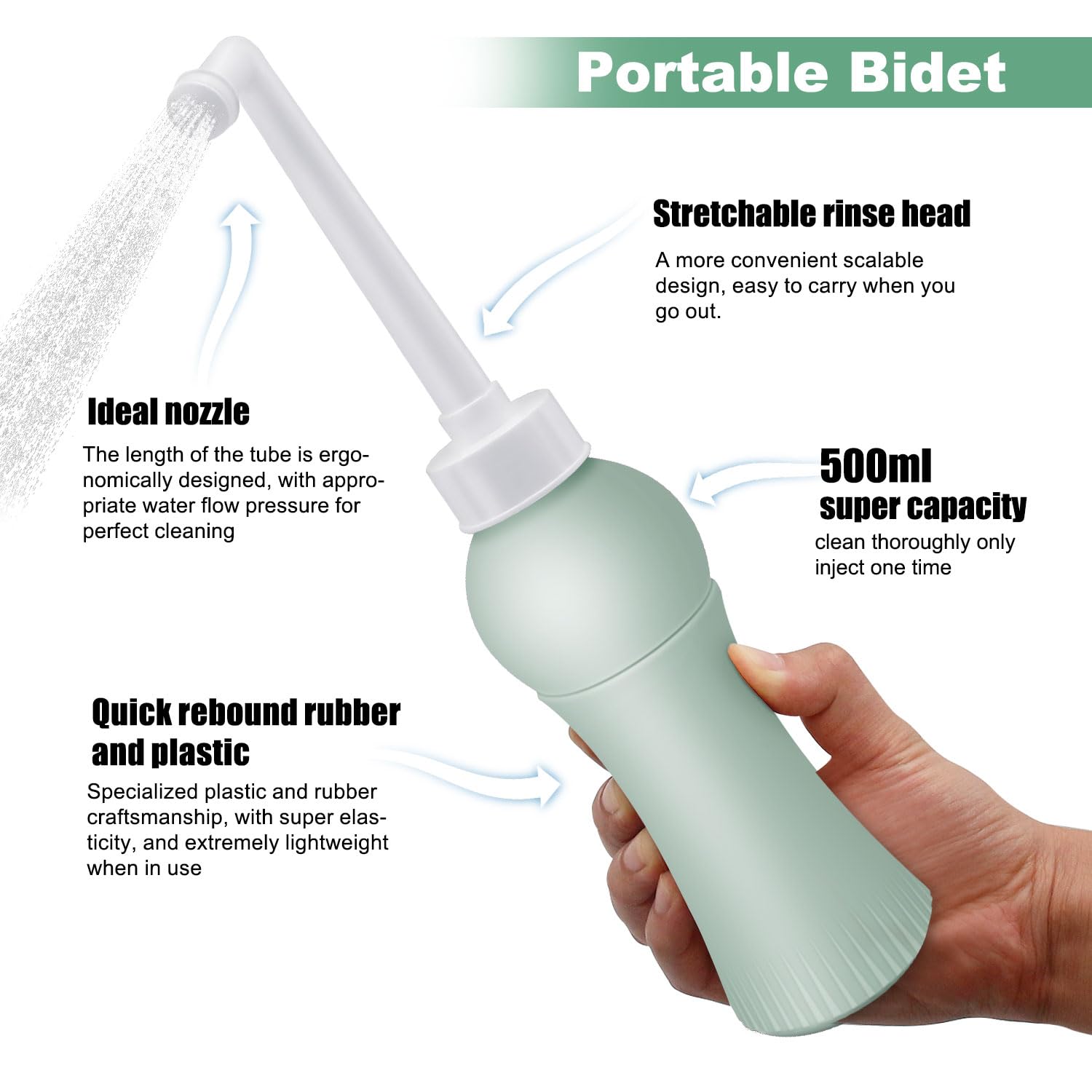 Prysznic 500 ml z etui podróżnym, wysuwany, przenośny bidet do podróży i domu – zastępuje wilgotne chusteczki, oszczędza papier toaletowy, higieniczny prysznic intymny Podusche dla kobiet w połogu