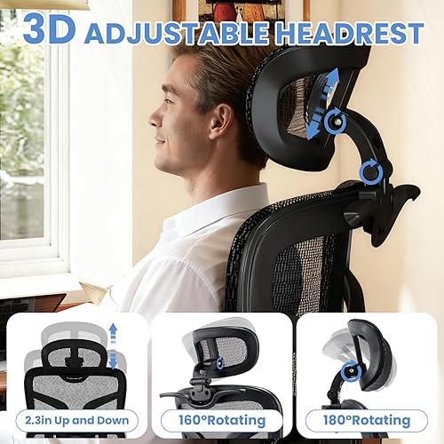 Miniatura 5 de MOJAY Silla ergonómica de malla para oficina y juegos con reposapiés, silla de escritorio de oficina en casa con respaldo alto, cómodo soporte