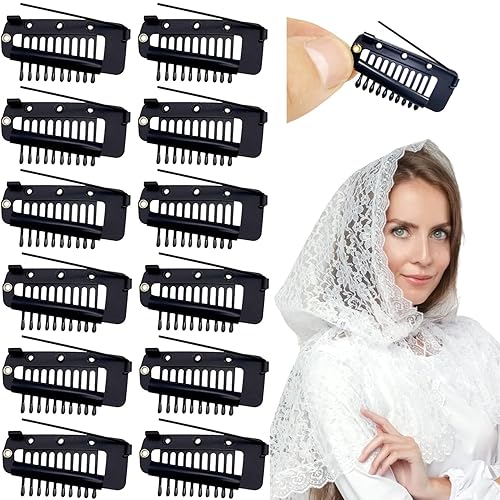 Qearl 12 clips negros Chunni con pasadores de seguridad, fuerte agarre Chunni Dupatta clips de ajuste indios para mujer disponible en Yaxa Peru