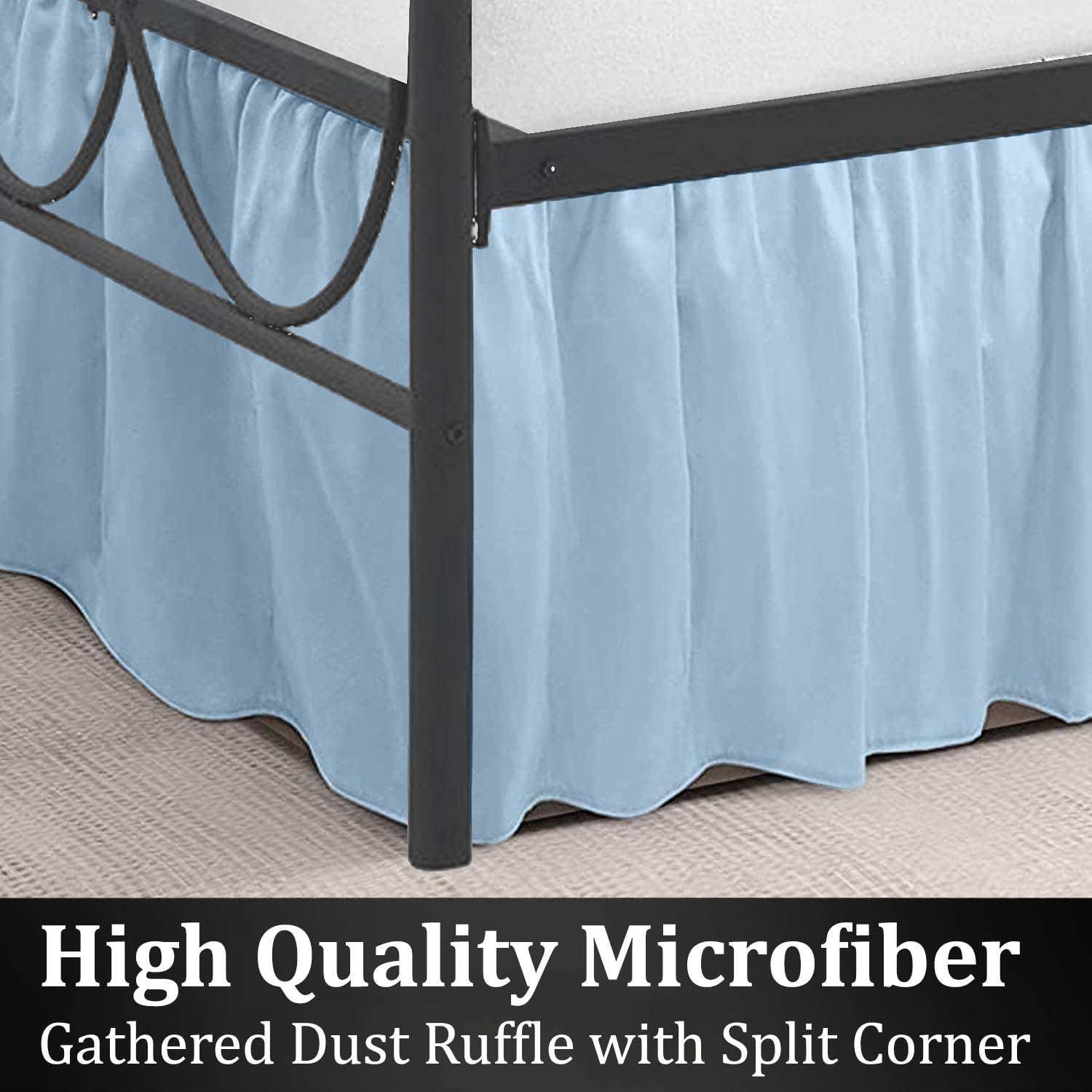 SKY BEDDINGS - Bed Skirt Queen Size Ruffled Bed Skirt with Split Corners - Queen 18 Inch Drop Dust Ruffle Bed Skirt with Platform Three Sided Coverage - 100% Microfiber Bed Skirt, Light Blue 2