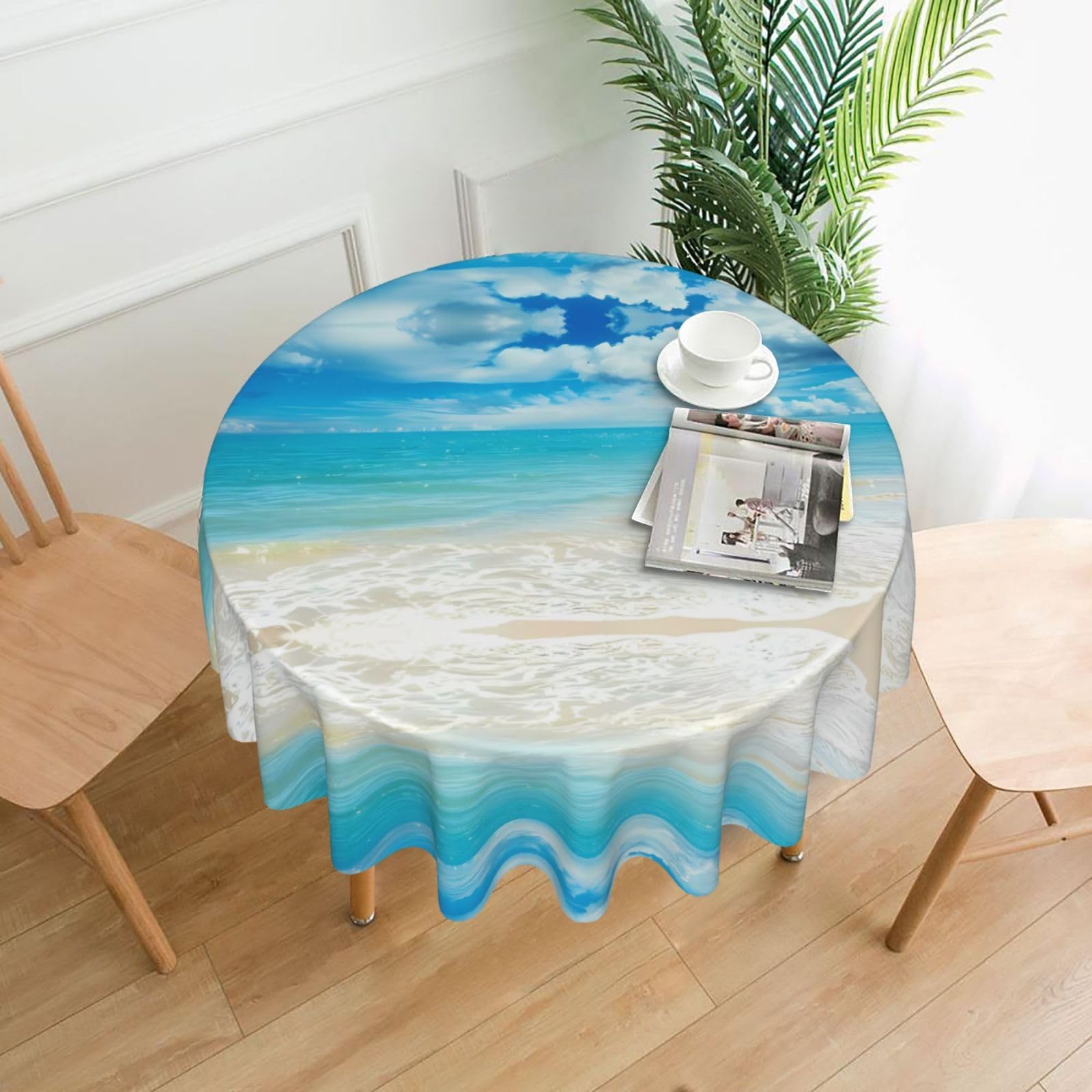 HJFCZH Scenic sea water Prints Round Decorative Table Throw 60 Inch – High-Grade Polyester Fabric, Waterproof & Wrinkle Resistant Table Cover for Dining, Coffee Tables, Parties