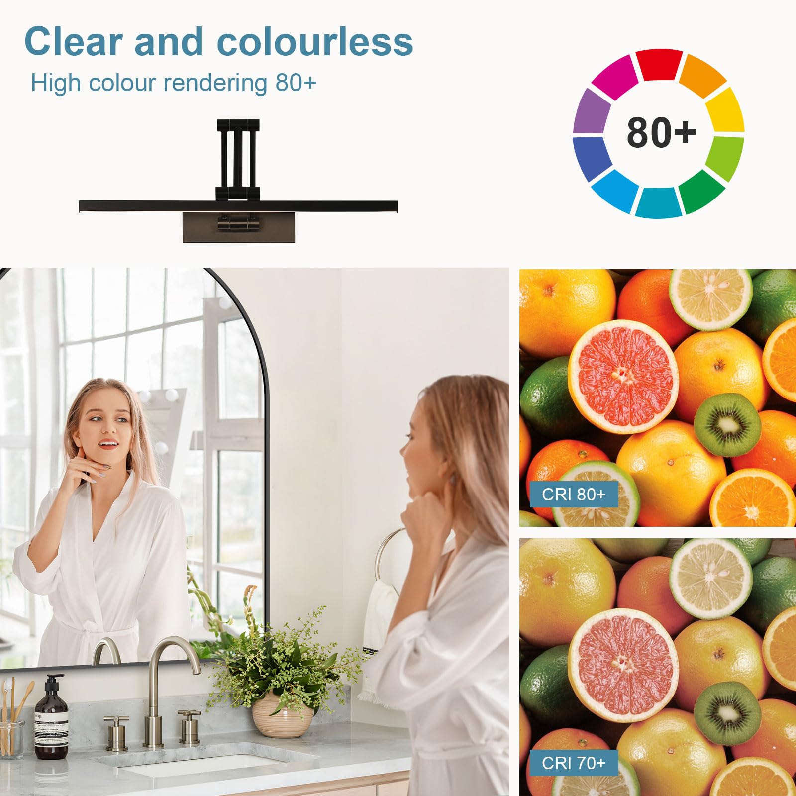Goeco Luce Specchio Led 40cm, 9W Bianco Neutra 4000K Lampada Armadio Girevole, IP20 Lampada da Specchio, Nero