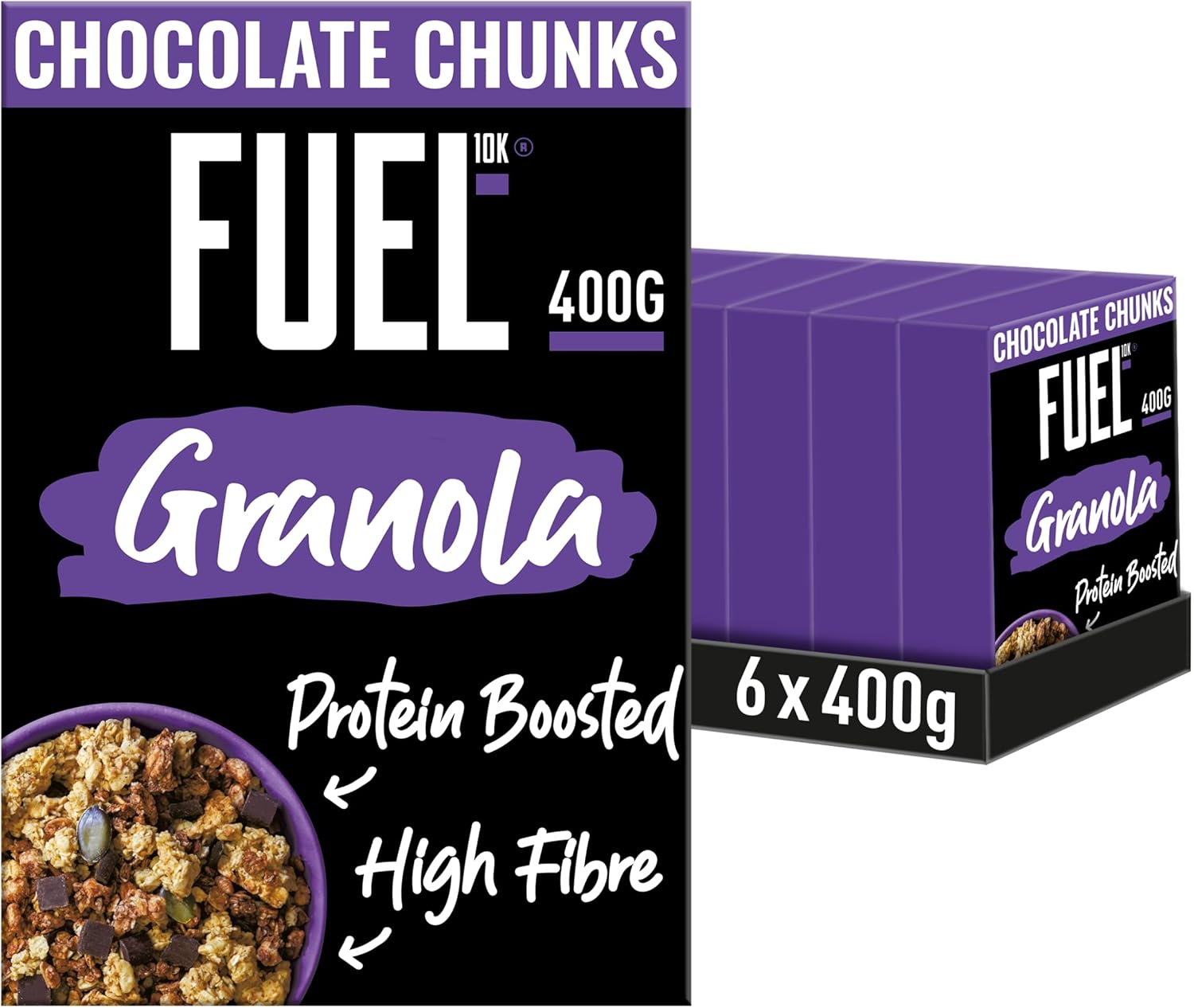 FUEL10K Chocolate Chunks Protein Granola Breakfast Cereal 400 g (Pack of 6)