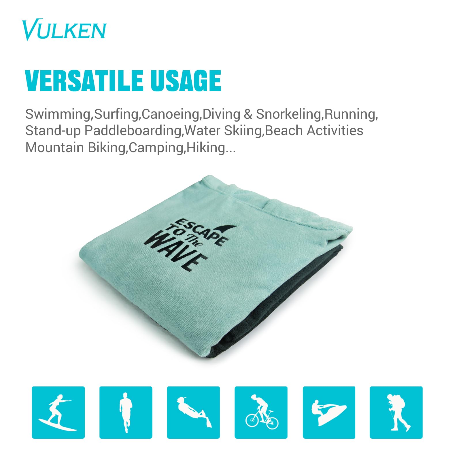 Vulken Bademantel mit Kapuze Surf Poncho zum Umziehen Public Men L/XL Large Petrol