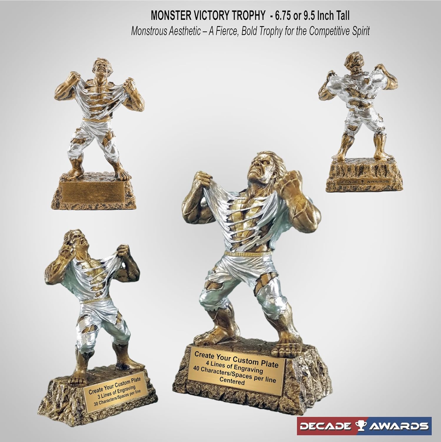 Decade Awards Monster Victory Trophy - Custom Engraved Beast Mode Award for Sports, Academic, Business or Corporate Events - Top Performer or Winner Prize - Customize Now (6.75 or 9.5 Inch)