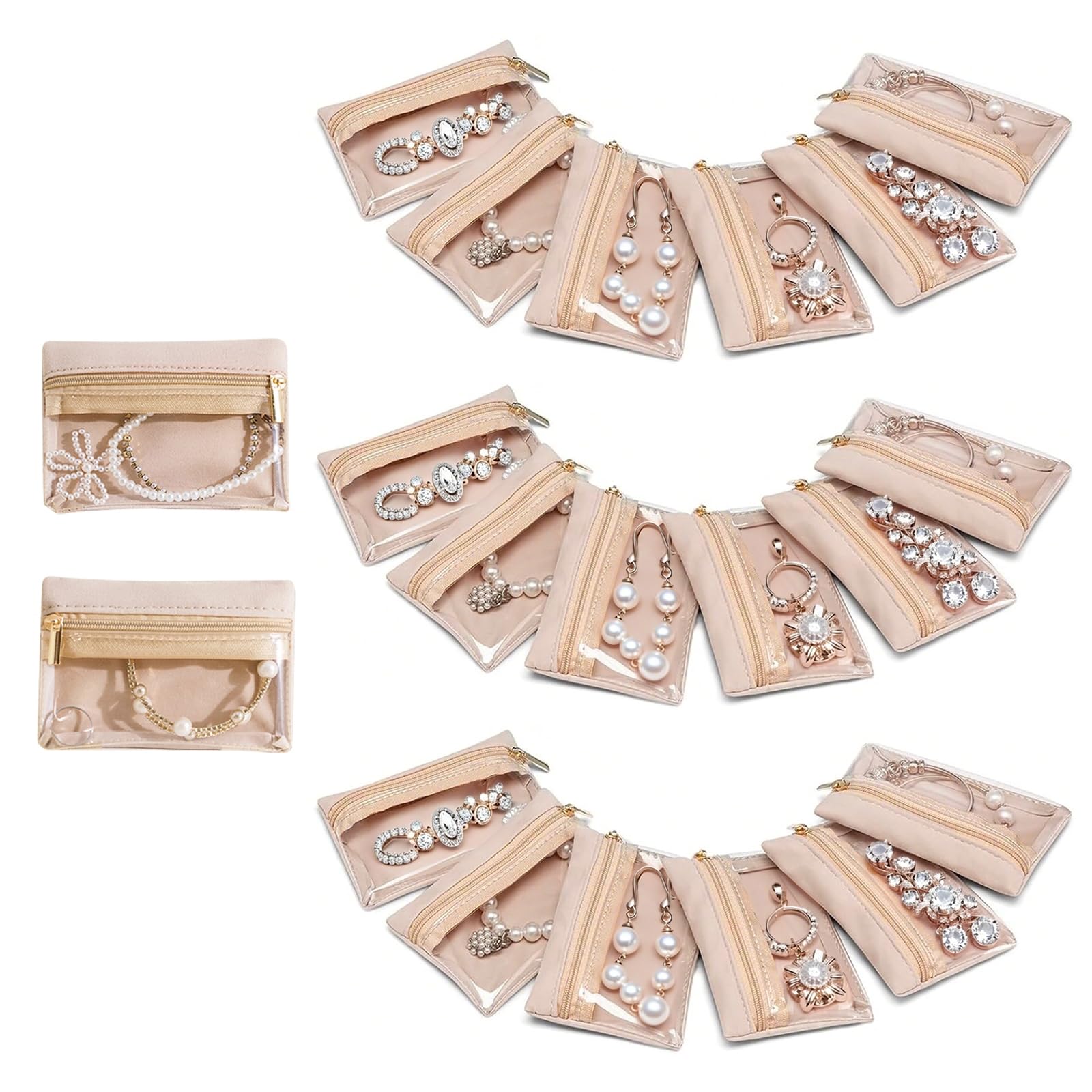 Businey Women's Beige-20Pcs Travel Jewellery Pouches,20Pcs Small Jewellery Bag With Zipper, Jewellery Rolls For Travelling, Jewellery Organiser For Travel Business Trip