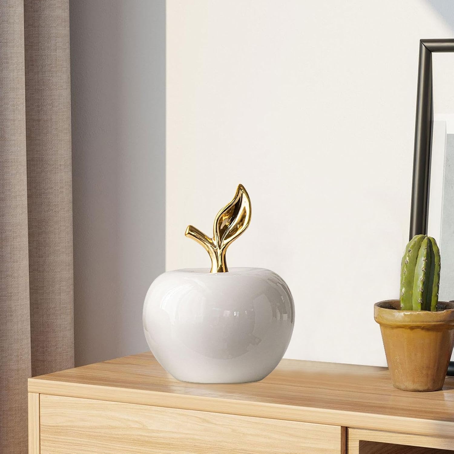 Statue Ceramic Figurine Gifts Collection Tabletop Fruit Sculpture Ornament for Dining Room Home Bookshelf Decor, White, Large