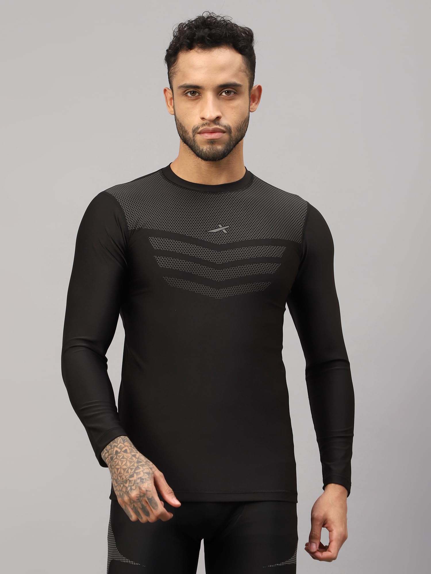 Vector X Full Sleeve Mens Compression T-Shirt - Athletic Base Layer Tights for Gym Fitness Cricket Football Badminton Sports Top|Flexi -Fit Fabric, Breathable Material, Muscle Support
