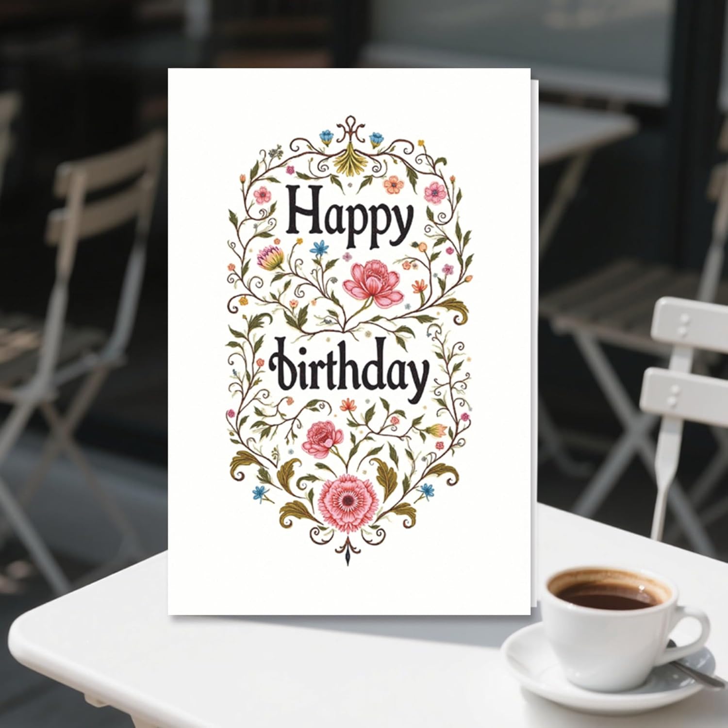 Floral Pattern Birthday Card for Ladies Women Her | Friendship Happy Birthday Card, Retro Flowers Greeting Cards, 1 Card 5.3'' x 8'', With Envelope