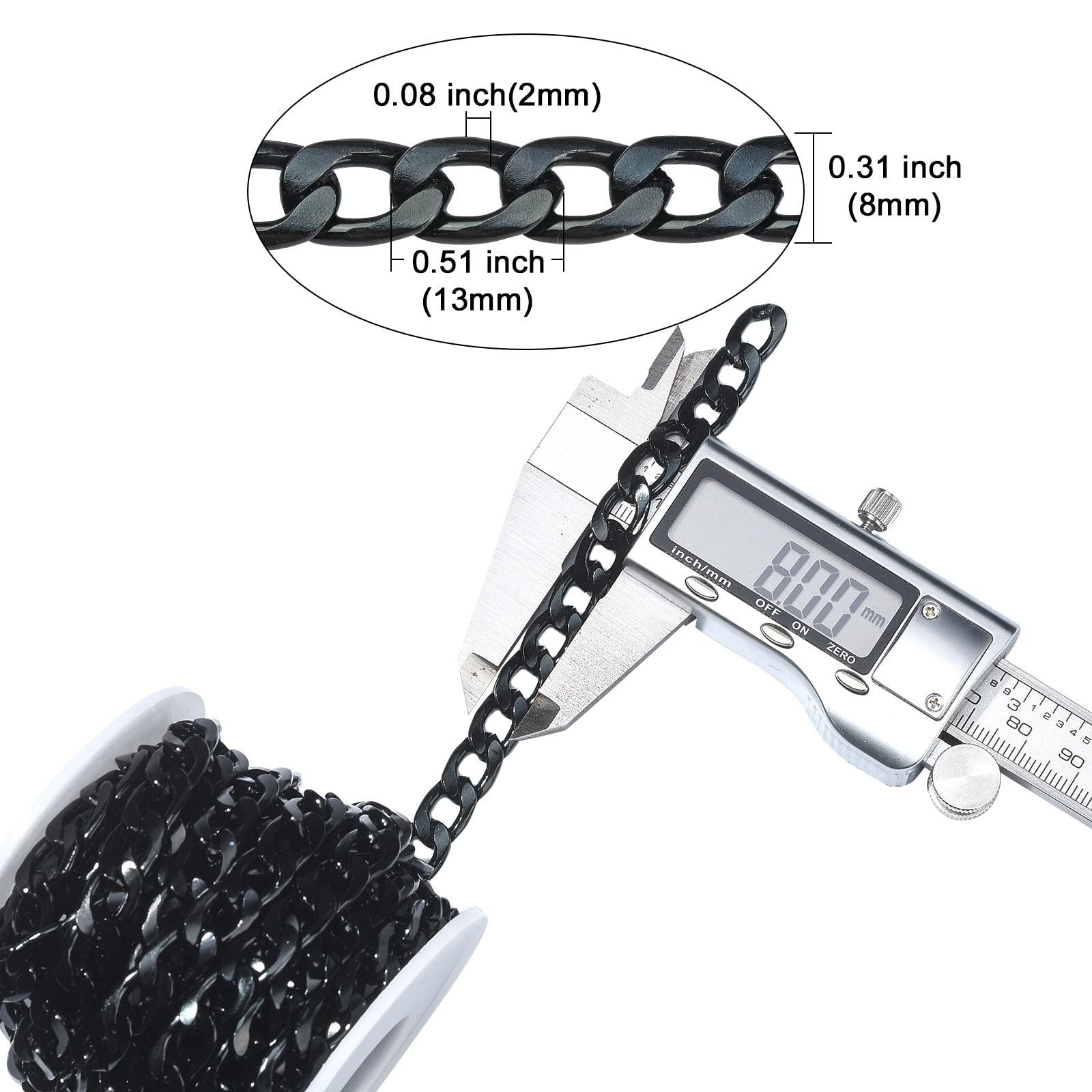 Chaîne Torsadée En Aluminium Noir 5 Mètres - Maille 10x7 Mm Non Soudée - Pour Fabrication De Bijoux, Bracelets, Colliers - 11
