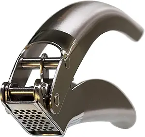 MANNKITCHEN Stainless Steel Garlic Press, Heavy Duty Professional Grade Double Lever-Assisted Garlic Mincer with High Capacity Reservoir - Easy to Clean and Rust Free Garlic Crusher